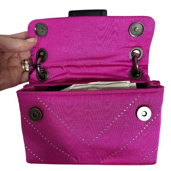 Kurt Geiger Pink Crystal MINI KENSINGTON Moire Crossbody Bag Chain Fuschia NEW - Picture 4 of 9